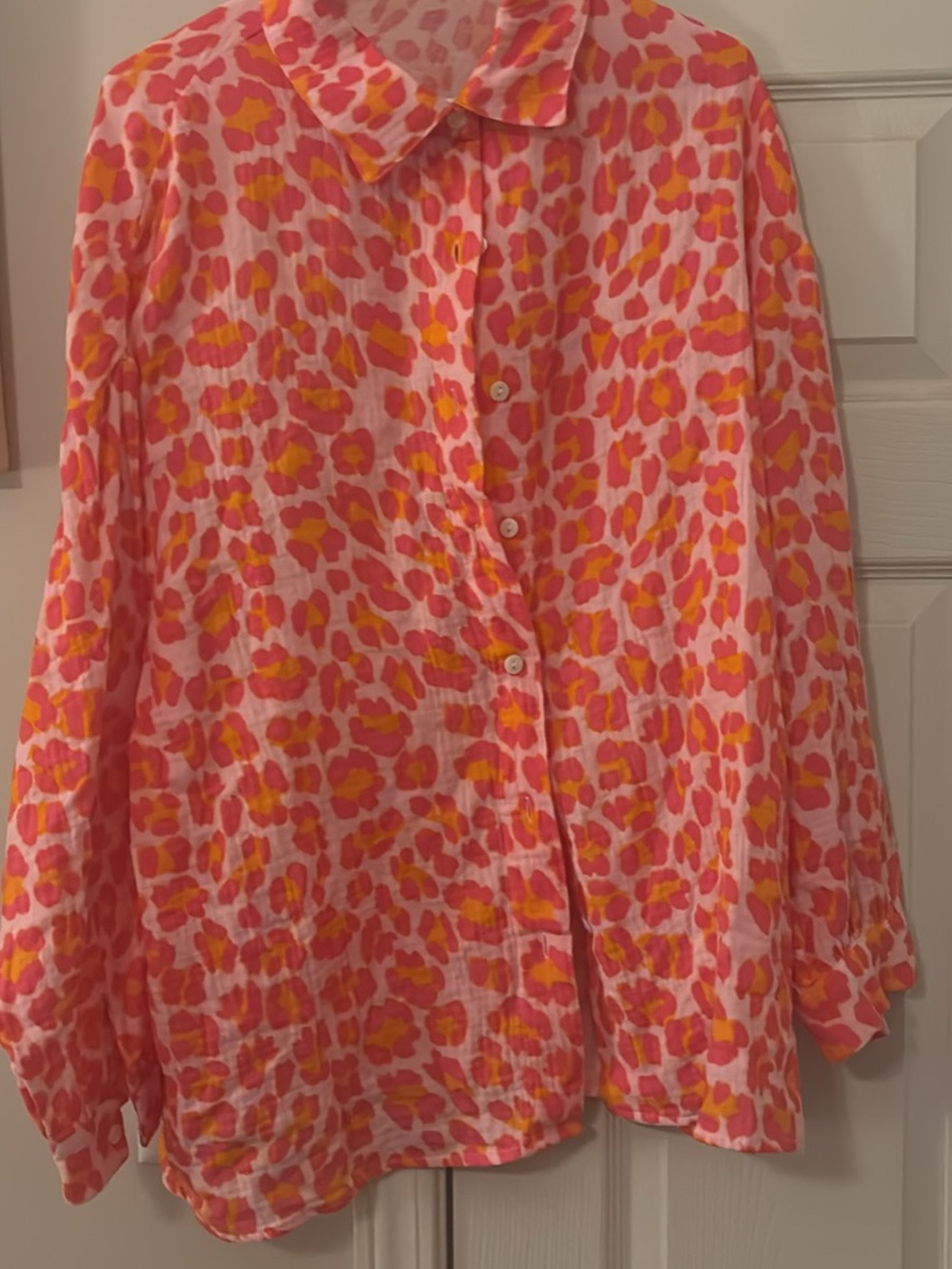 Vibrant Pink & Orange Cotton Button-Up Shirt